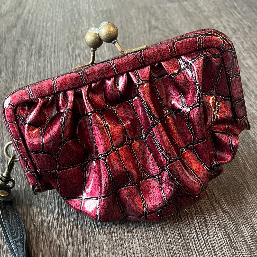 Vera Wang Red Crocodile Embossed Clutch